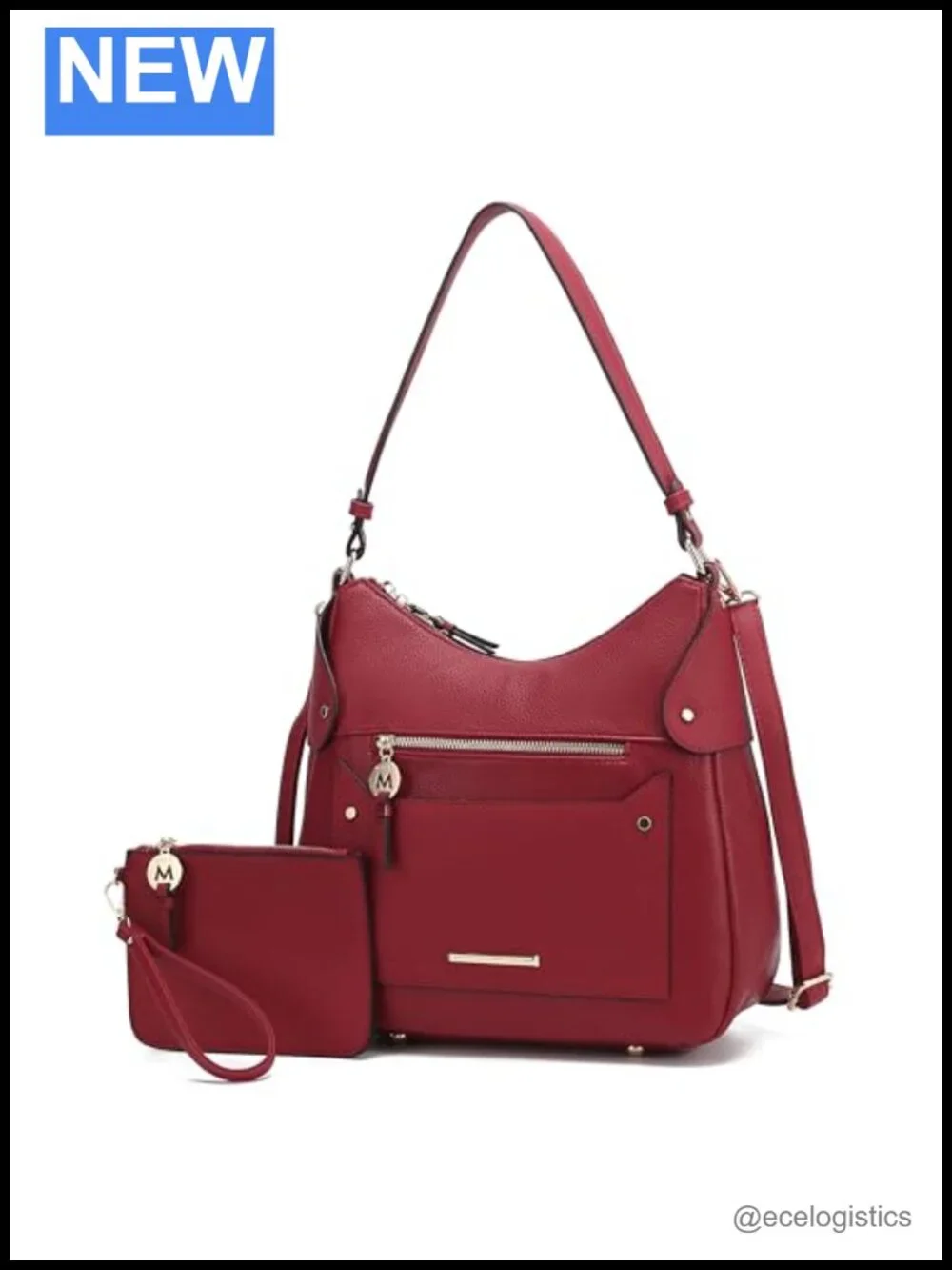 Vegan Leather Shoulder Bag Tote with Wristlet Pouch Set